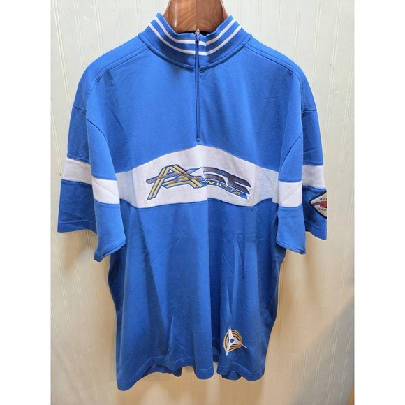 Avirex Varsity Shirt Mens 2XL Blue 1/4 Zip Mock Neck Jersey Logo Athletic Top - Picture 2 of 10